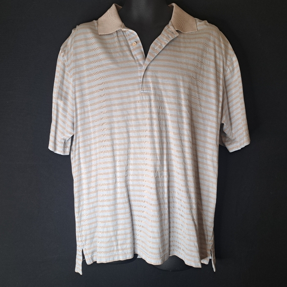 Peter Millar Shirt Large White Striped Cotton Short Sleeve Golf Polo - Picture 7 of 7